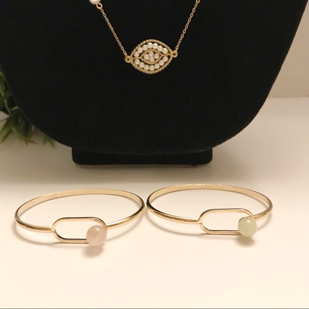 2 Gemstone bracelets and Pearl necklace Gold Tone - Picture 4 of 10